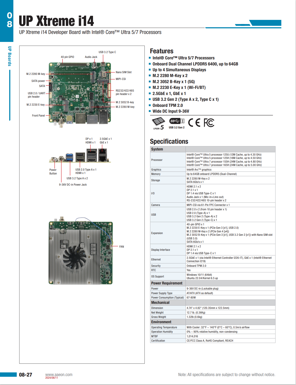AAEON UP Xtreme i14　製品カタログ